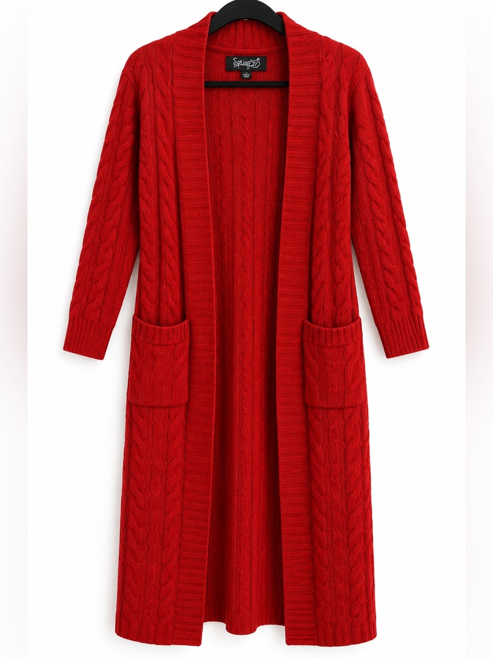 Spring 21 Red Cable Knit Longline Cardigan Duster Sweater S Pockets